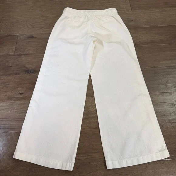 Athleta Cabo‎ Linen Wide Leg Pants Elastic Waist Drawstring Zip Pockets Size 6 - Picture 4 of 9